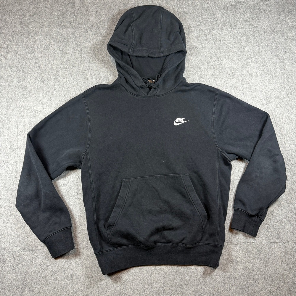 Nike Mens Sportswear Pullover Hoodie XS Black Solid Embroidered Logo Fleece